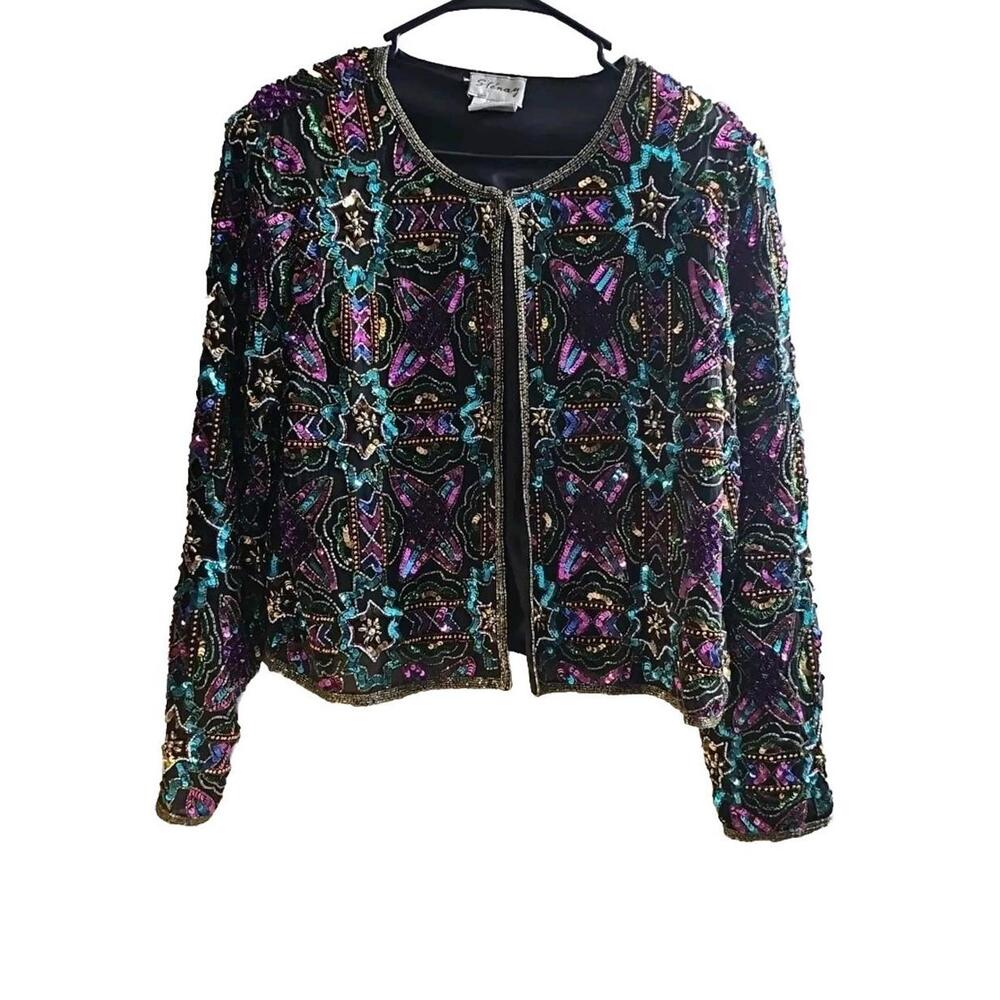 Vintage Stenay Jacket Silk Multi-color Embellished Lined Party Cocktail Size XL. - Picture 2 of 9